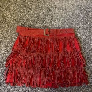 Red fringe with rhinestone skort